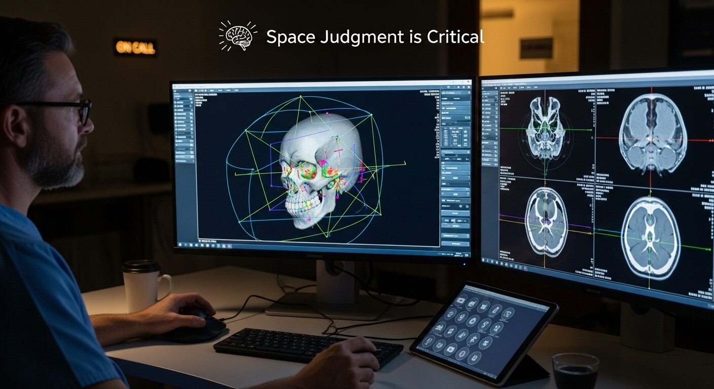 Radiologists reviewing 3D and 2D image slices, created with AI